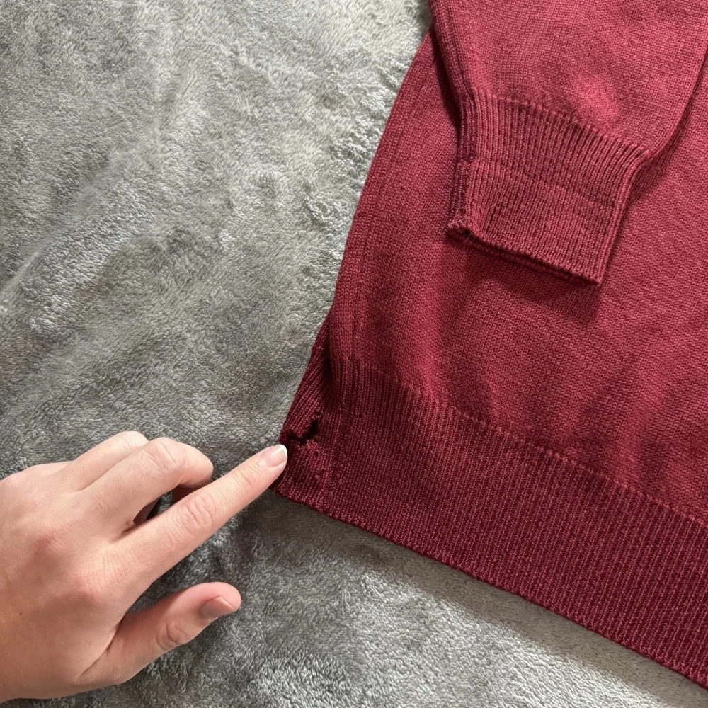 Vintage Burberrys Sweater‎ Mens XL Red Merino Wool V-Neck Academia 80s Scotland